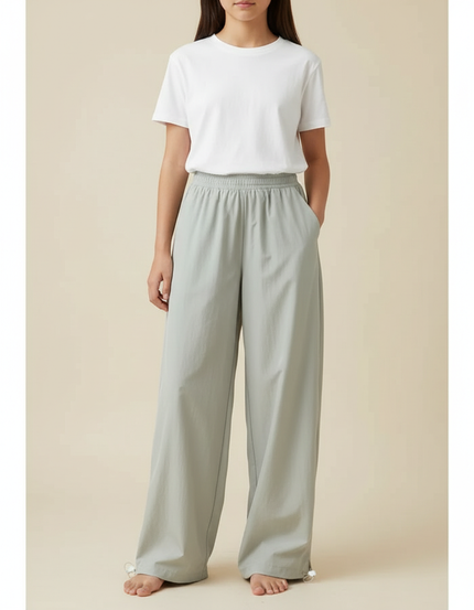 Pantalon Parachute Vert Ample Fluide Femme - Polyester