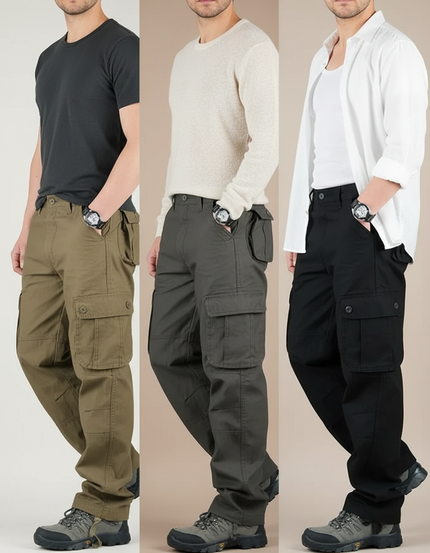 Pantalon Parachute Cargo Ample Coton Homme - Kaki