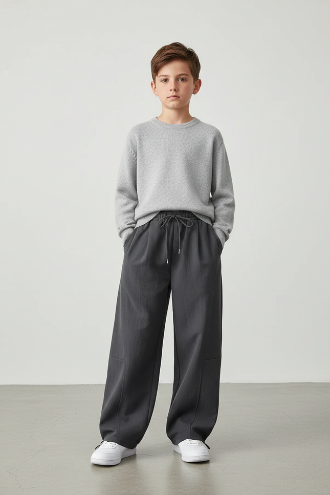 Pantalon Parachute Gris Ample Décontracté Enfant Urbain - Polyester