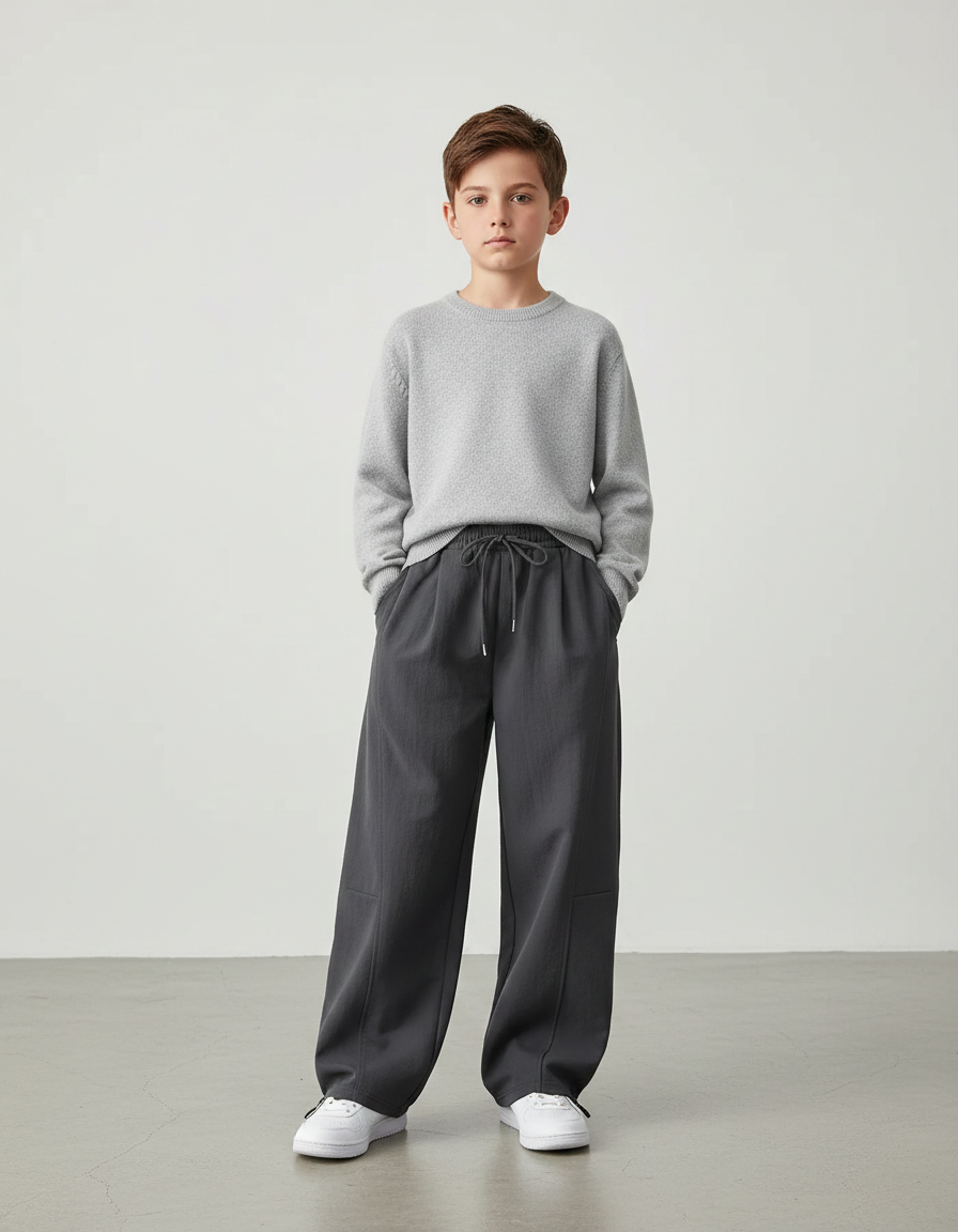 Pantalon Parachute Gris Ample Décontracté Enfant Urbain - Polyester