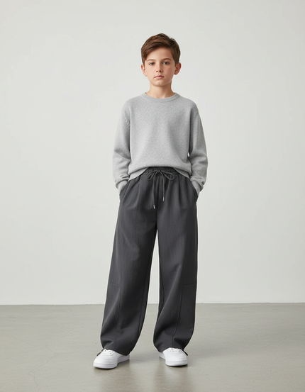 Pantalon Parachute Gris Ample Décontracté Enfant Urbain - Polyester