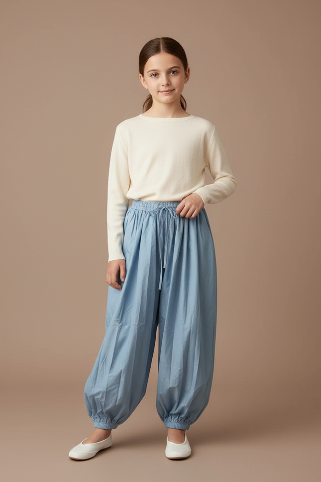 Pantalon Parachute Bleu Ciel Ample Coton Enfant