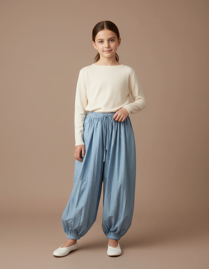Pantalon Parachute Bleu Ciel Ample Coton Enfant