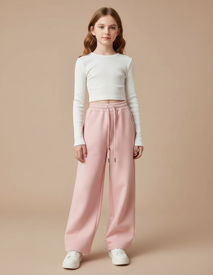 Pantalon Parachute Rose Ample Molletonné Sport Fille