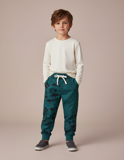 Pantalon Parachute Vert Dinosaure Enfant Décontracté Coton - Molleton