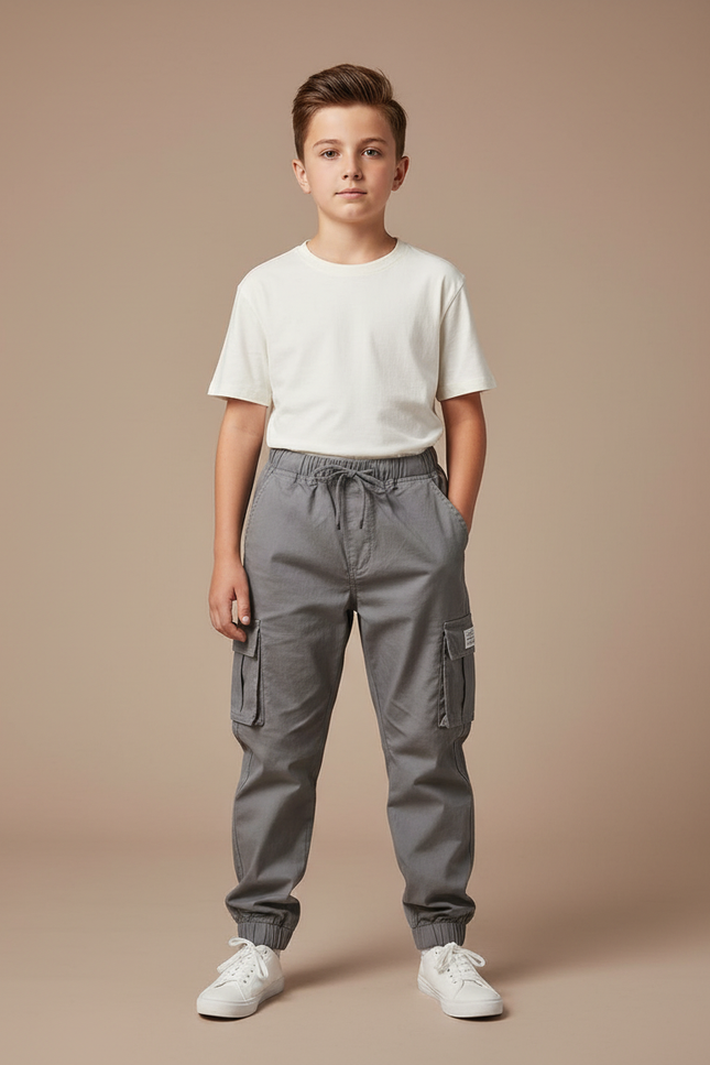 Pantalon Parachute Gris Coton Cargo Enfant