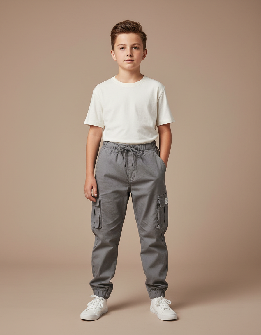 Pantalon Parachute Gris Coton Cargo Enfant