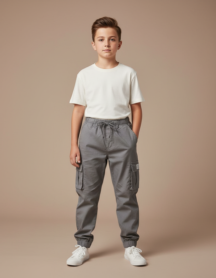 Pantalon Parachute Gris Coton Cargo Enfant