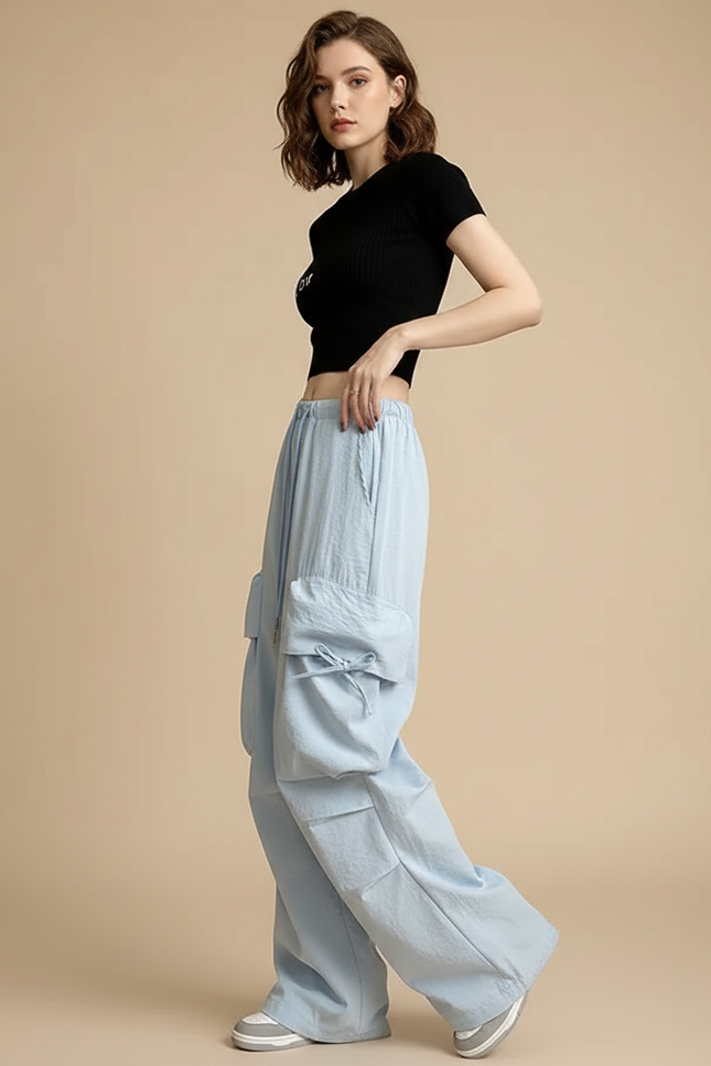 Pantalon Parachute Femme Cargo Nylon - Bleu Polyester