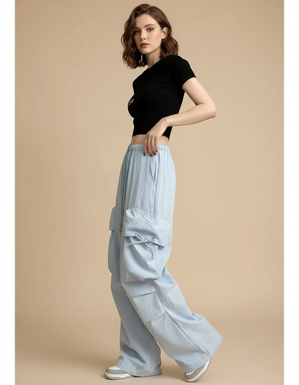 Pantalon Parachute Femme Cargo Nylon - Bleu Polyester