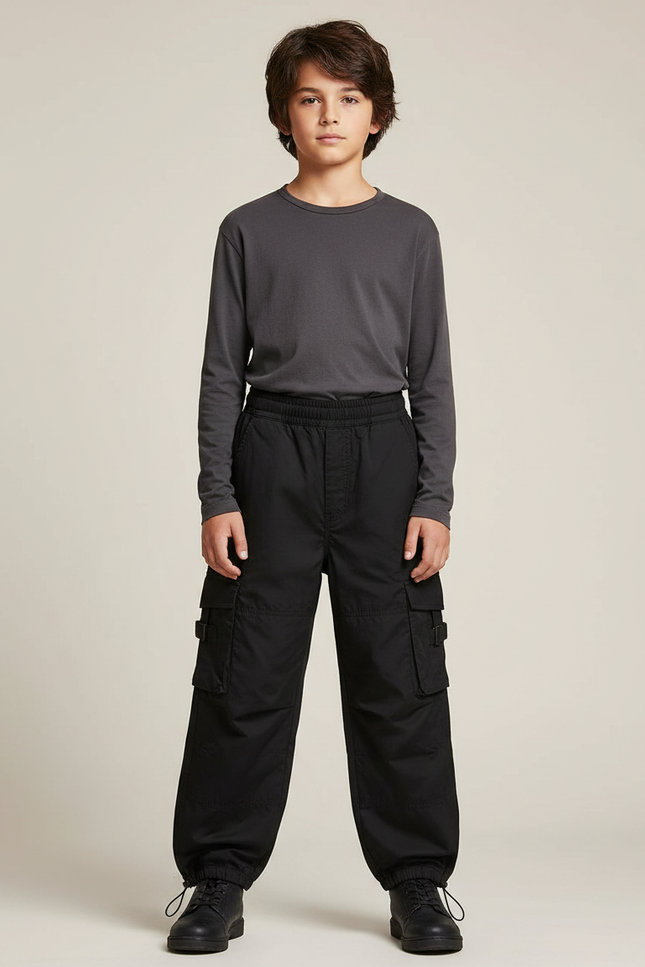 Pantalon Parachute Garçon Noir Resserré Aux Chevilles - Polyester