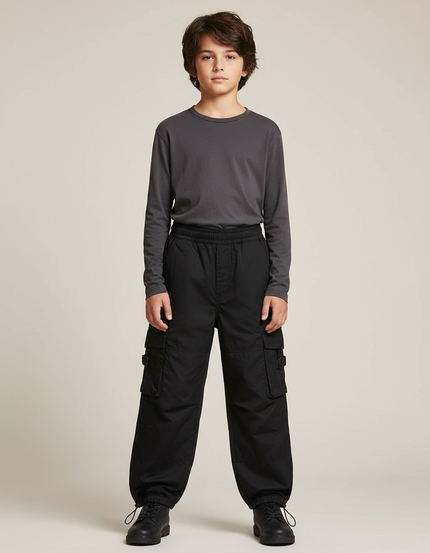 Pantalon Parachute Garçon Noir Resserré Aux Chevilles - Polyester