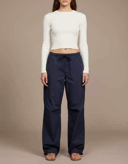 Pantalon Parachute Bleu Marine Ample Décontracté Cordon - Polyester
