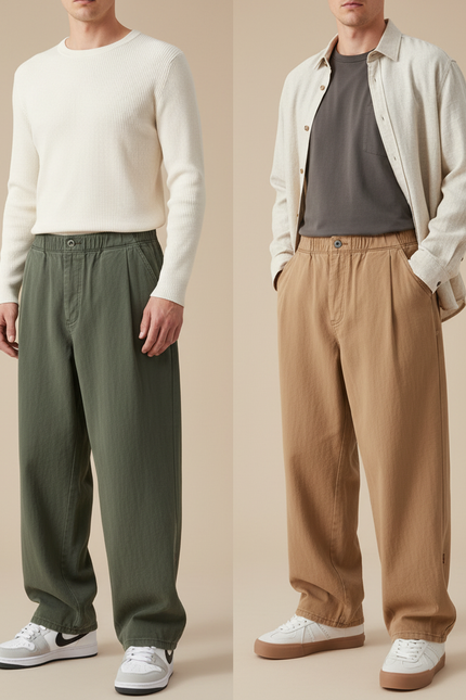 Pantalon Parachute Vert Kaki Ample Décontracté Homme - Toile