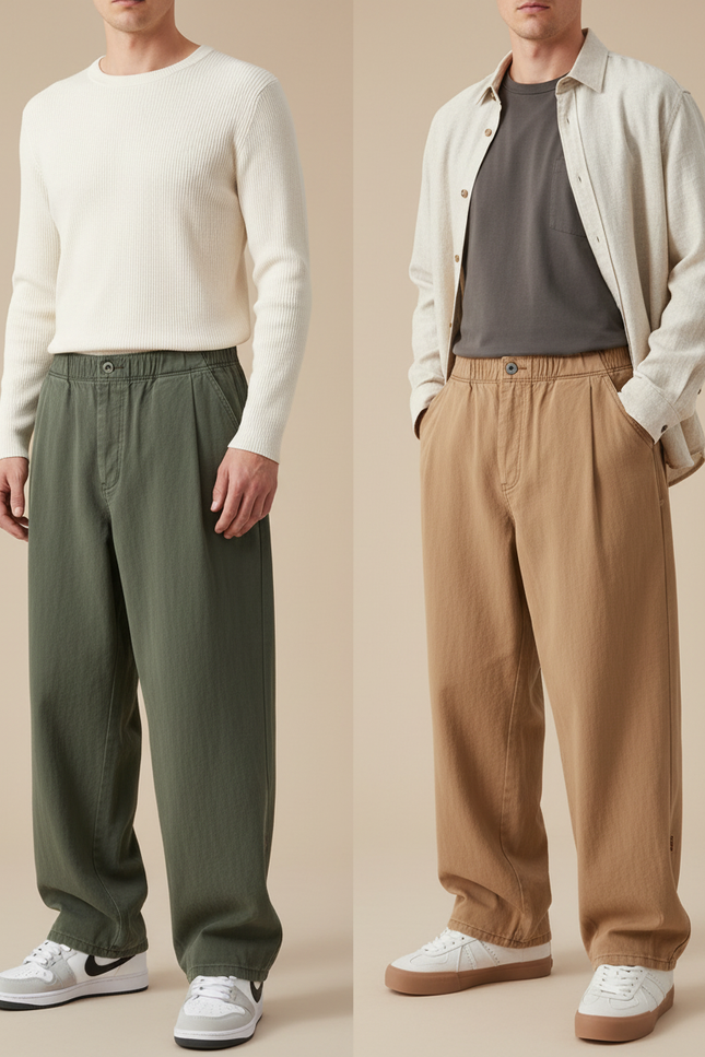 Pantalon Parachute Vert Kaki Ample Décontracté Homme - Toile