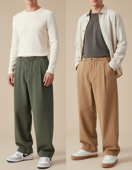Pantalon Parachute Vert Kaki Ample Décontracté Homme - Toile