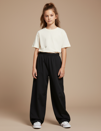 Pantalon Parachute Noir Ample Taille Élastique Enfant - Polyester