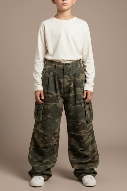 Pantalon Parachute Camouflage Ample Cargo Unisexe Coton - Imprimé