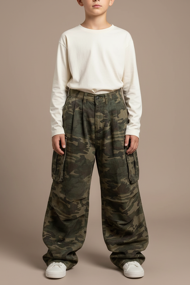 Pantalon Parachute Camouflage Ample Cargo Unisexe Coton - Imprimé