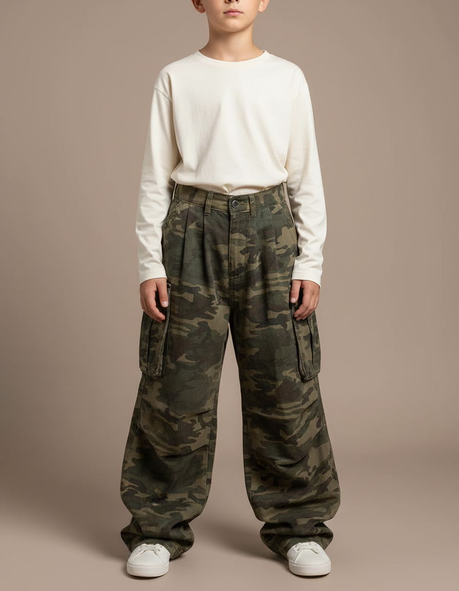 Pantalon Parachute Camouflage Ample Cargo Unisexe Coton - Imprimé