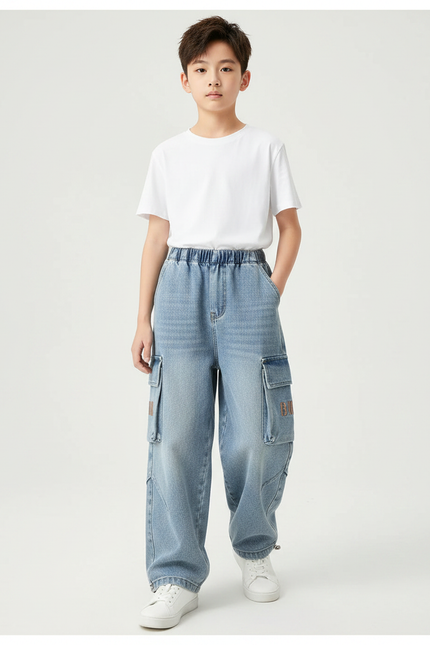 Pantalon Parachute Jean Cargo Ample Garçon Décontracté - Bleu
