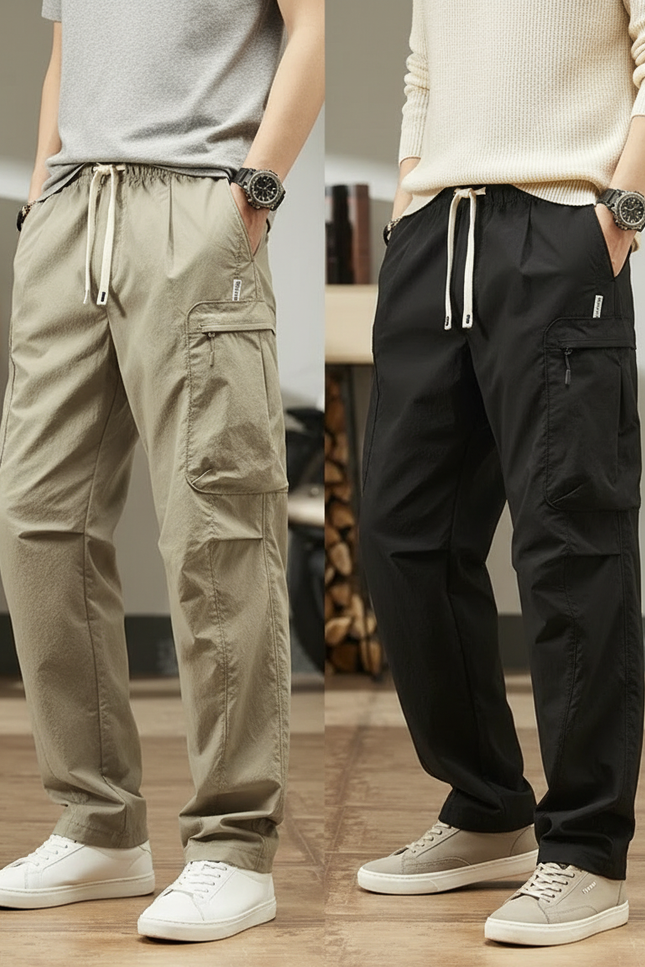 Pantalon Parachute Cargo Ample Décontracté Homme Cordon - Kaki Polyester