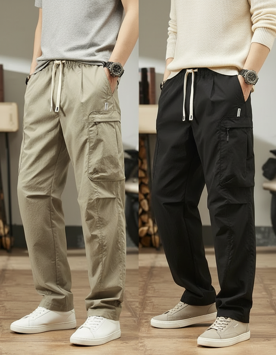 Pantalon Parachute Cargo Ample Décontracté Homme Cordon - Kaki Polyester