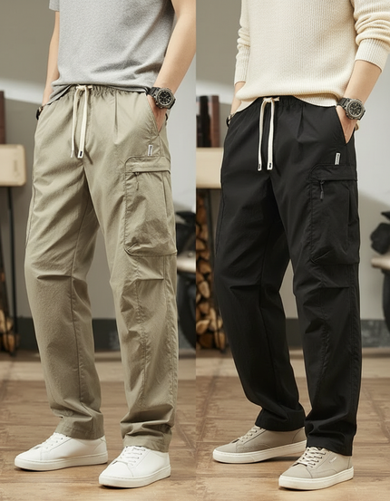 Pantalon Parachute Cargo Ample Décontracté Homme Cordon - Kaki Polyester