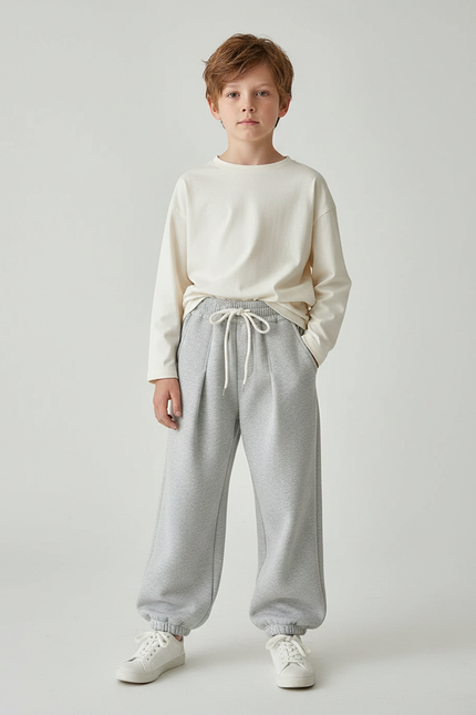 Pantalon Parachute Gris Ample Molleton Garçon Hiver