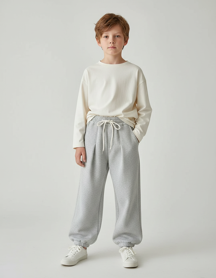 Pantalon Parachute Gris Ample Molleton Garçon Hiver