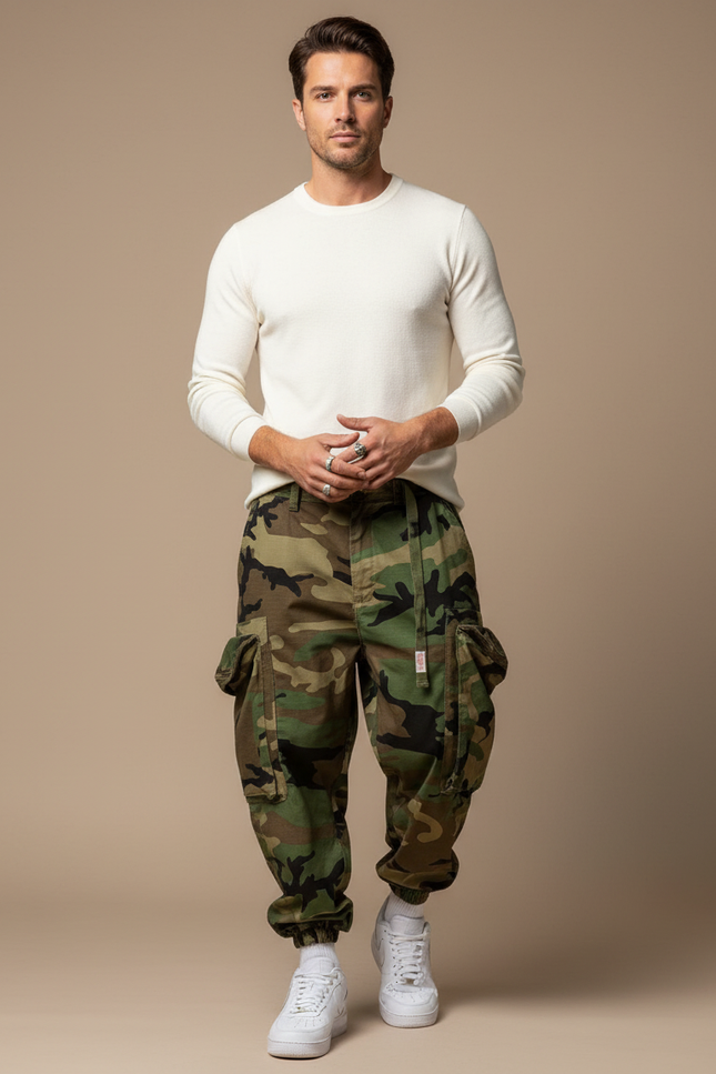 Pantalon Parachute Camouflage Cargo Ample Homme Casual - Imprimé Toile