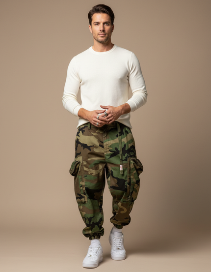Pantalon Parachute Camouflage Cargo Ample Homme Casual - Imprimé Toile