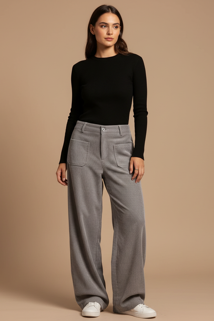 Pantalon Parachute Femme Gris Baggy - Cordé