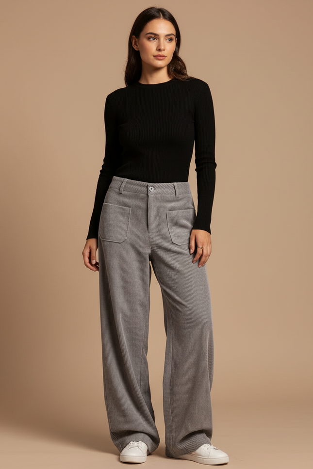 Pantalon Parachute Femme Gris Baggy - Cordé