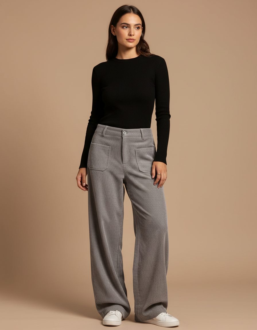 Pantalon Parachute Femme Gris Baggy - Cordé