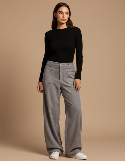 Pantalon Parachute Femme Gris Baggy - Cordé