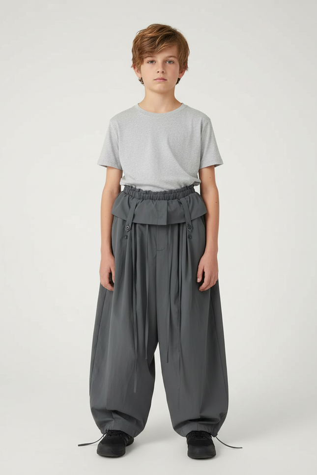 Pantalon Parachute Gris Ample Coton Enfant - Polyester