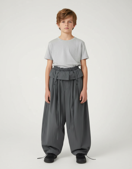 Pantalon Parachute Gris Ample Coton Enfant - Polyester