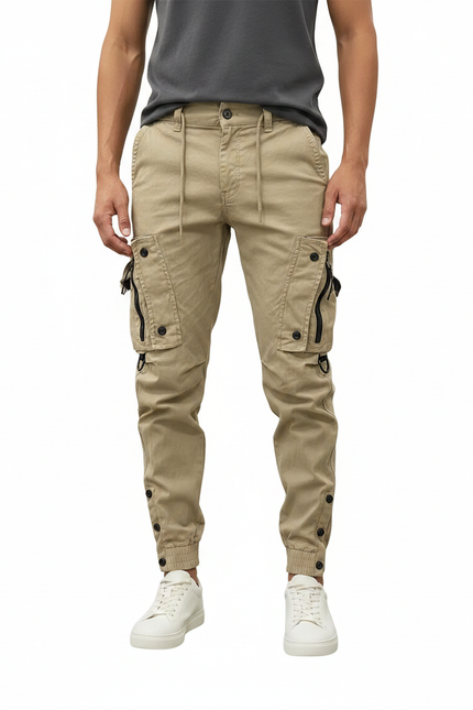 Pantalon Parachute Beige Cargo Coton Streetwear Homme