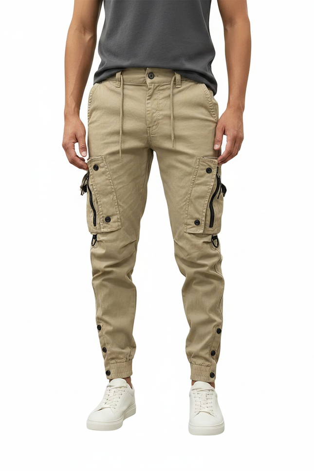 Pantalon Parachute Beige Cargo Coton Streetwear Homme