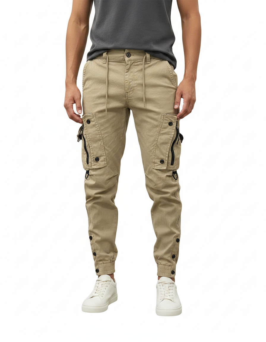 Pantalon Parachute Beige Cargo Coton Streetwear Homme