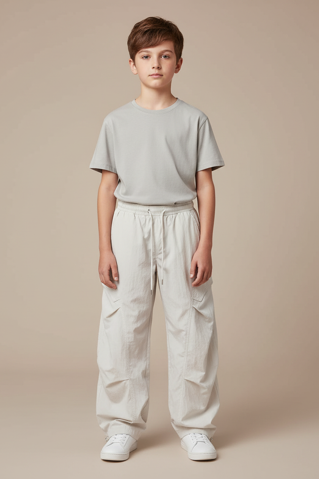 Pantalon Parachute Beige Ample Garçon Décontracté Léger - Polyester