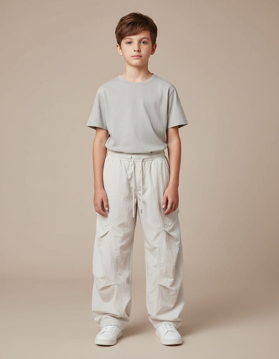 Pantalon Parachute Beige Ample Garçon Décontracté Léger - Polyester
