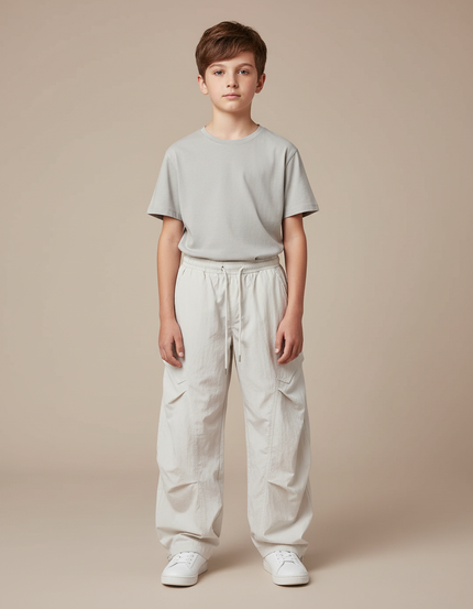 Pantalon Parachute Beige Ample Garçon Décontracté Léger - Polyester