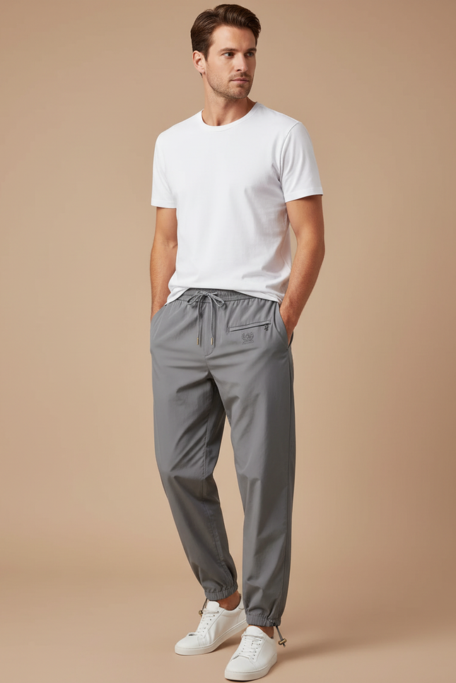 Pantalon Parachute Gris Cordon Ample Décontracté Homme Léger - Polyester