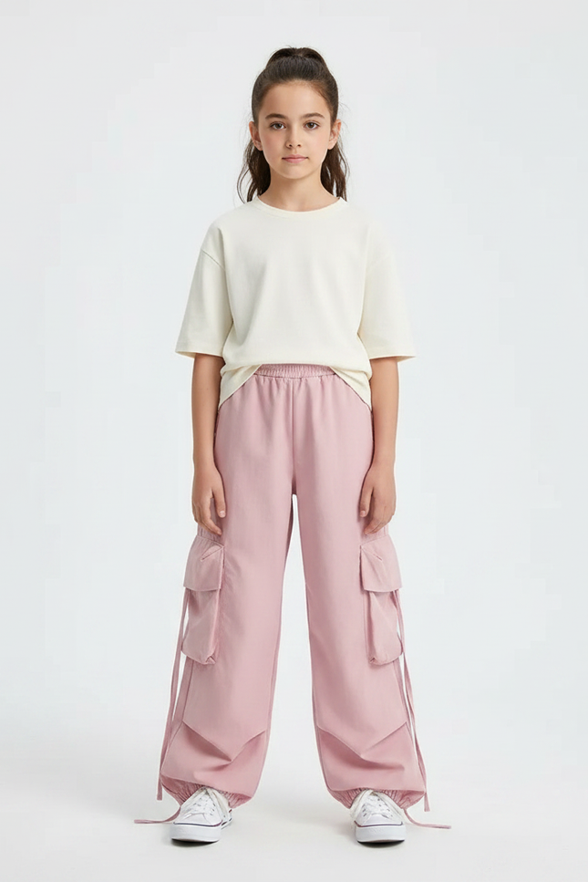 Pantalon Parachute Rose Ample Cargo Fille Décontracté - Polyester