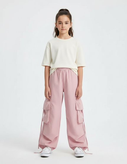 Pantalon Parachute Rose Ample Cargo Fille Décontracté - Polyester