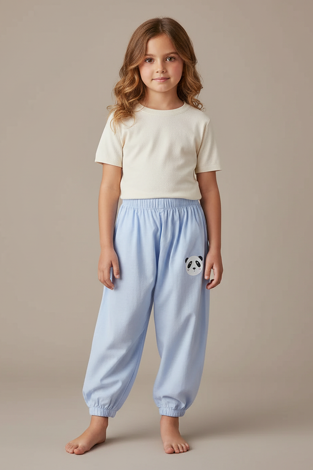 Pantalon Parachute Bleu Ciel Ample Coton Panda Enfant