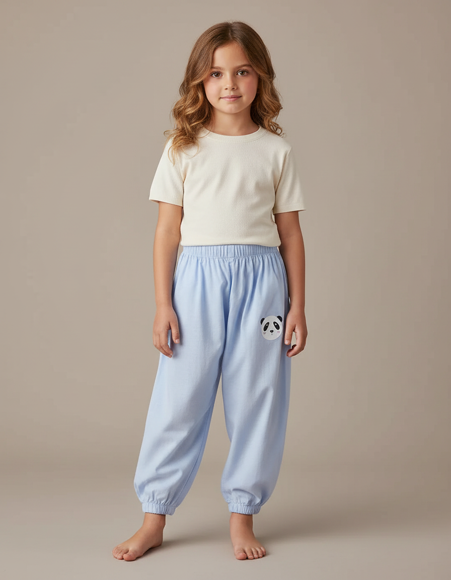 Pantalon Parachute Bleu Ciel Ample Coton Panda Enfant
