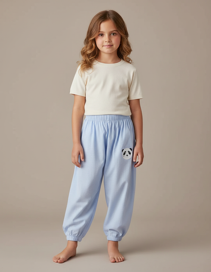 Pantalon Parachute Bleu Ciel Ample Coton Panda Enfant